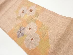 手織り真綿紬花々模様織出し名古屋帯
